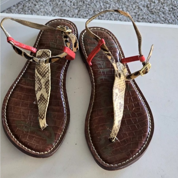 Sam Edelman Sandal Women 8/8.5 Gigi Mixed Animal Print Leather Cheetah Summer - Picture 3 of 10